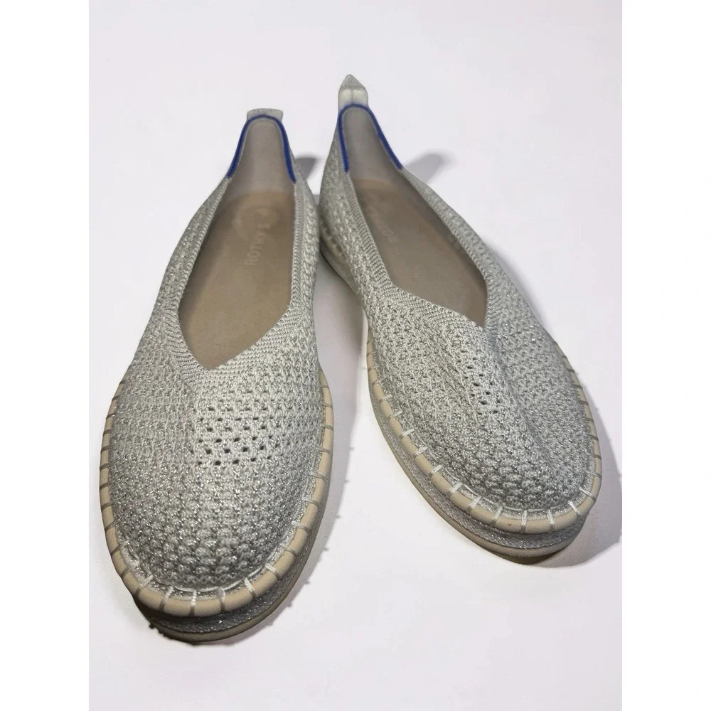 Rothy's The Espadrille Women's Size 10 Diamond Metallic Flat Wedges EUC